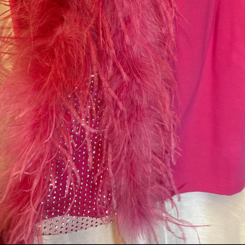 AKIRA Hot Pink Feather Rhinestone Mini Dress S Slit Party Cocktail - Picture 8 of 13